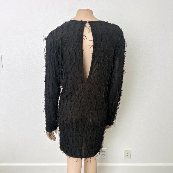 [Zara] Black Tasseled Fringe Long Sleeve Shift Mini Dress NWT Size Large L - Picture 2 of 11